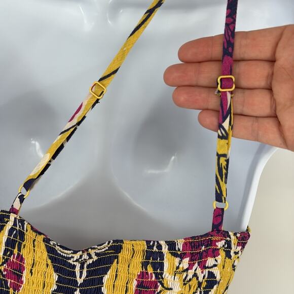 Urban Outfitters Yellow Blue Magenta Floral Halter One Shoulder Cotton Dress M - Picture 7 of 15